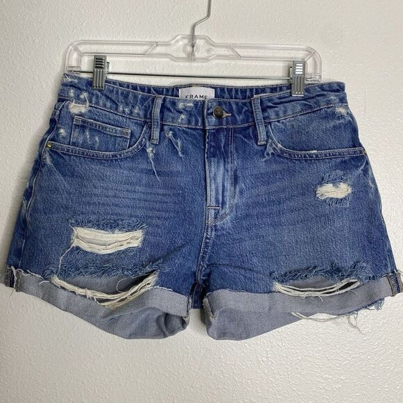 Frame Shorts Le Grand‎ Garcon Blue Distressed Cuffed Size 26 - Picture 1 of 4
